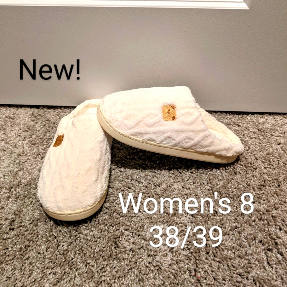 🌺New! Women's 8 Fuzzy Fleece slip on house slippers cream cable knit
